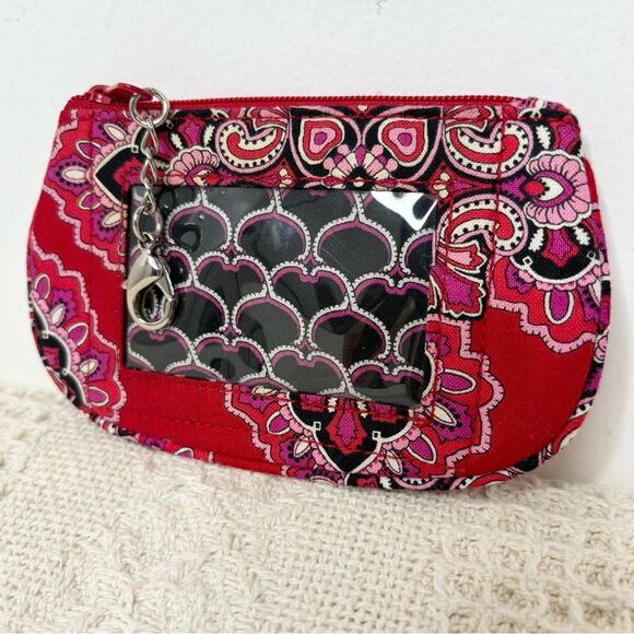 Vera Bradley Frankly Scarlett Zip ID Case Coin Purse Red Floral - Picture 1 of 6